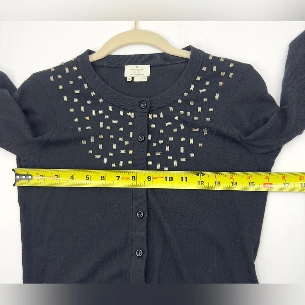 Kate Spade Tokyo Grid Rhinestone Jewel Cardigan Womens XS Cashmere Blend Luxury